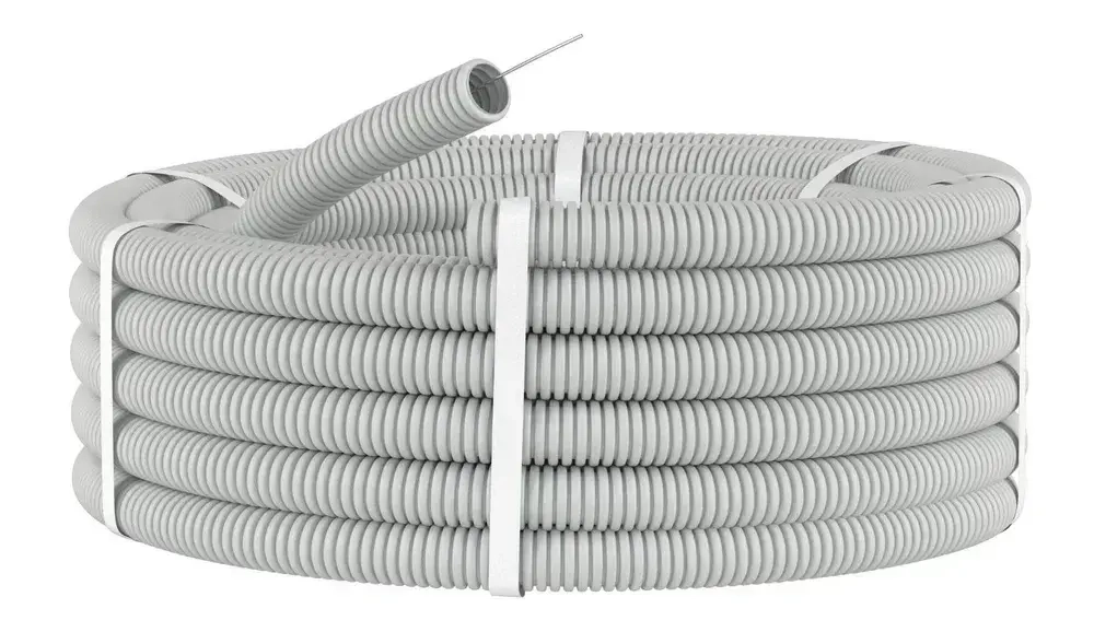 Труба гибкая гофрированная ПВХ 16мм с протяжкой лёгкая (100м) серый