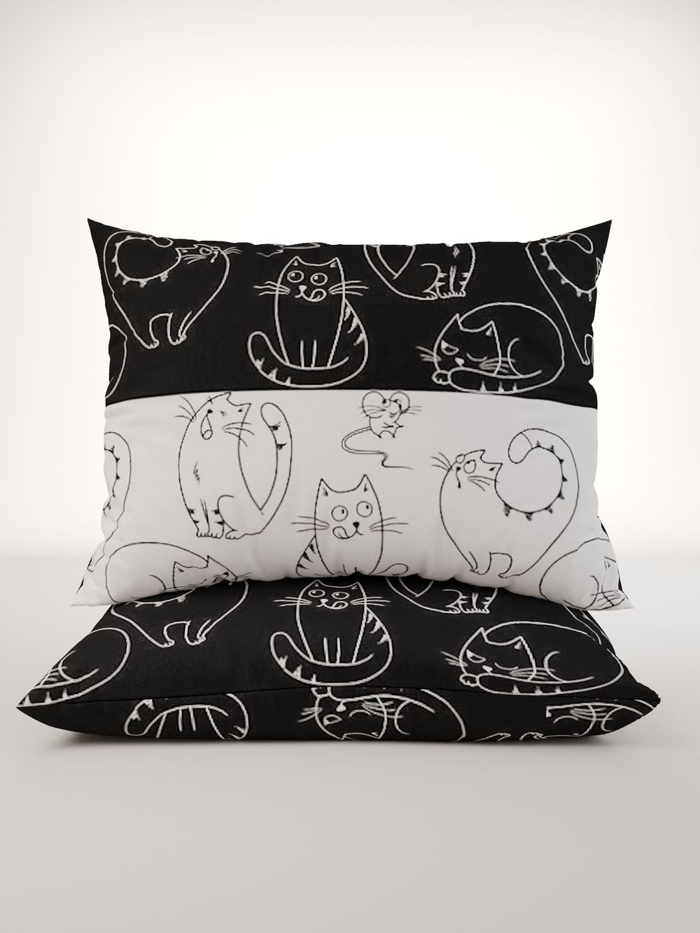 Постельное белье "Кошки и мышки" 2-спальный  наволочки 50х70 2шт Простынь на резинке 160х200 см Пододеяльник 175х215 см Сказка сатин