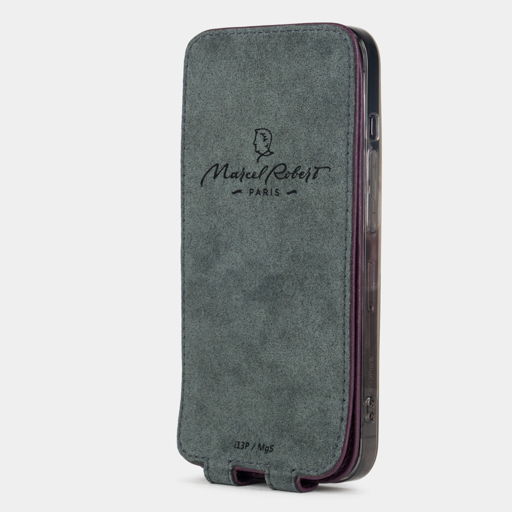 Чехол для iPhone 14 Pro из кожи козы, фиолетового цвета