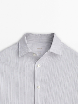 Massimo Dutti Хлопковая рубашка классического кроя в полоску, голубовато-серый
