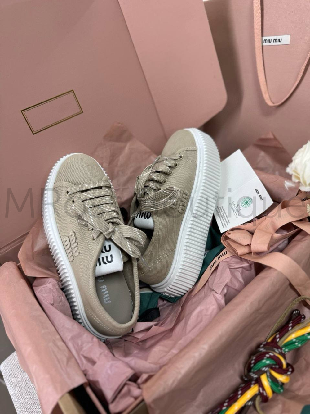 Женские кеды Miu Miu на рельефной подошве в коричневом цвете