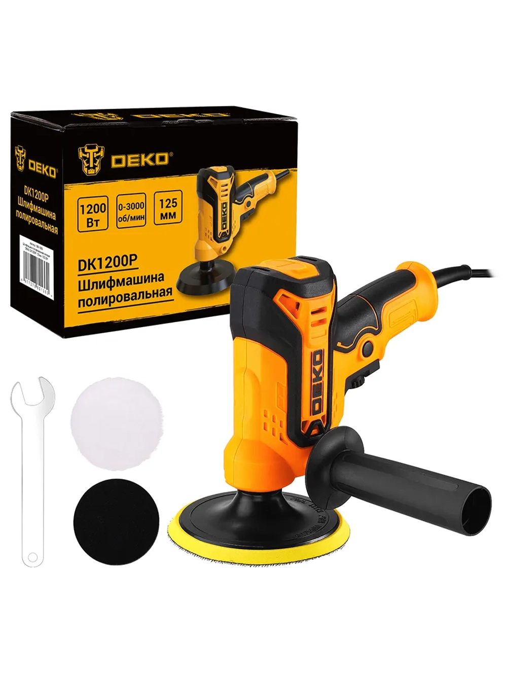 Шлифмашина полировальная сетевая DEKO DK1200P, 125мм