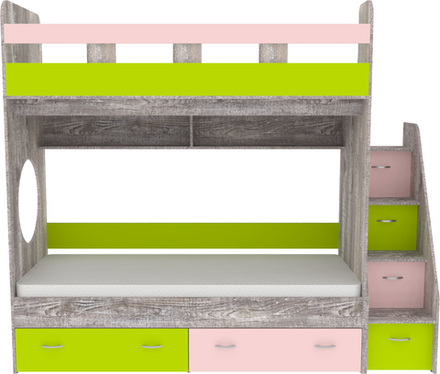 Двухъярусная кровать КарИВи Юниор 1 80x160 Бетон Розовй, Лайм