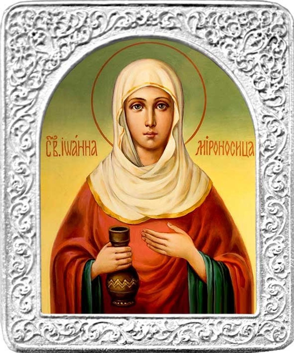 Святая Иоанна. Маленькая икона в серебряной раме.