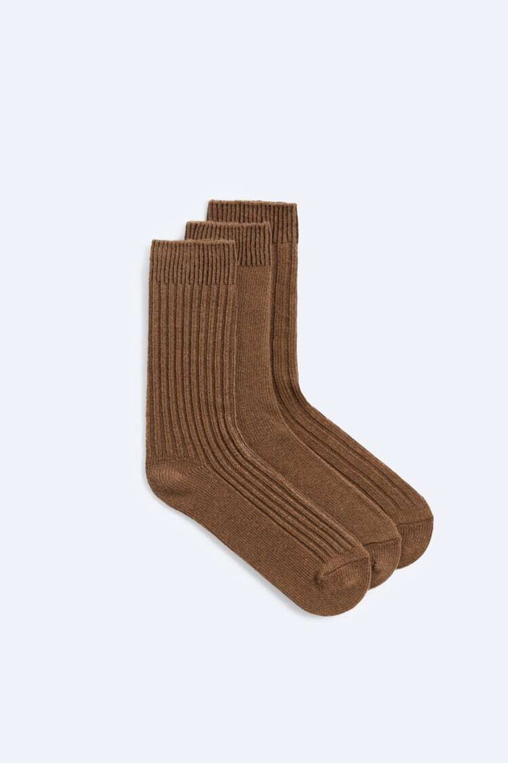 ZARA НАБОР ИЗ ТРЕХ ПАР НОСКОВ ИЗ РЕЛЬЕФНОЙ ТКАНИ, КОРИЧНЕВЫЙ