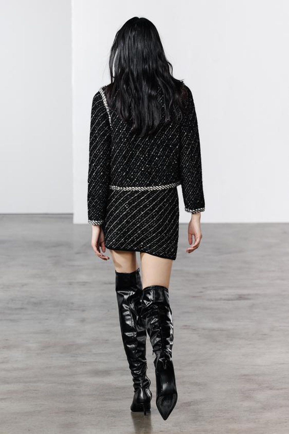 ZARA ВЯЗАНЫЙ КАРДИГАН, ЧЕРНЫЙ/БЕЛЫЙ