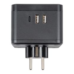 S-GES2-16SBUC BLACK Разветвитель сетевой с выключателем. с-з. 2 гнезда. 2USB+1TYPE C. 16А. 3500Вт. Черный. ТМ Uniel