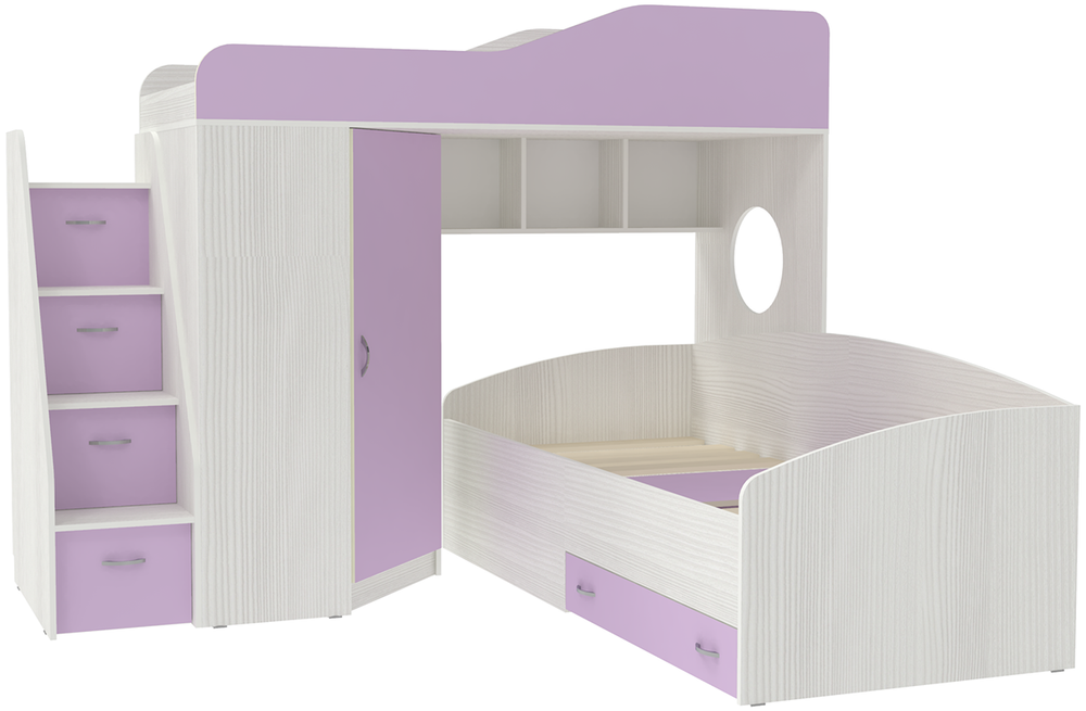 Двухъярусная кровать КарИВи  Кадет 2 с универсальной лестницей Белое Дерево Ирис