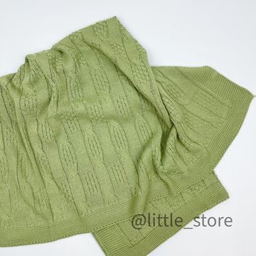 Плед вязаный Хаки, хлопковый; 90х100