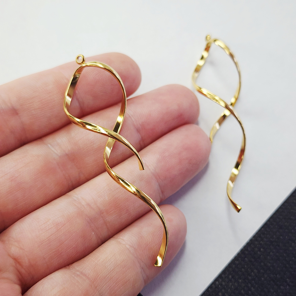 Подвески, сталь, позолота, витые, р-р 60 мм, штучно