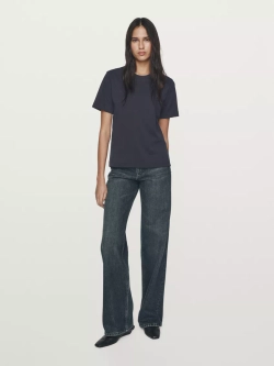 Massimo Dutti Футболка с коротким рукавом из 100% хлопка, темно-синий