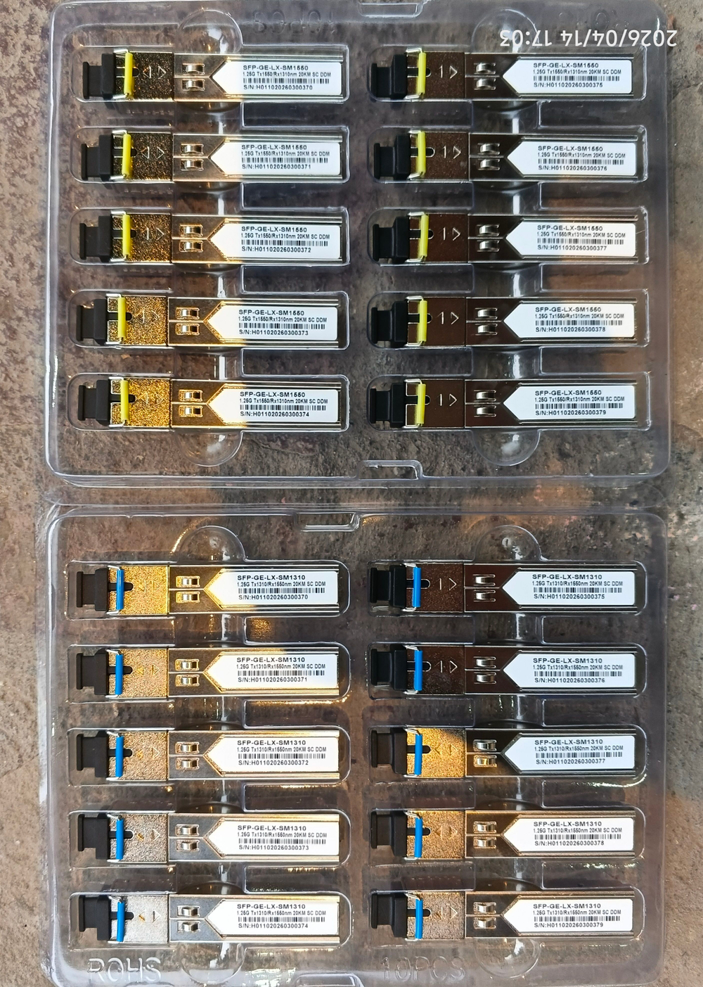 Трансиверы (пара) WDM SFP, одноволоконные, SC, 1,25Gb/s, 1550/1310нм, SM, 3км, DDM