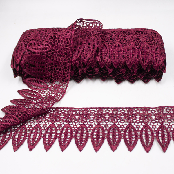 Кружево вязаное "Лист" 10 см бордо