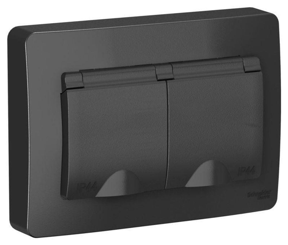 Розетка 2-м СП Blanca 16А IP44 250В с заземл. защ. шторки с крышкой антрацит SE BLNRS441126 Розетка 2-м СП Blanca 16А IP44 250В с заземл. защ. шторки с крышкой антрацит SE BLNRS441126