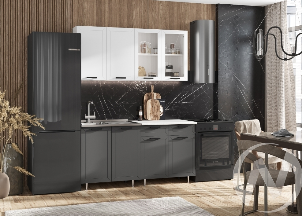 Кухня Монако 1;6м (белый/белый снег софт; графит софт/антарес) Компоновка №1