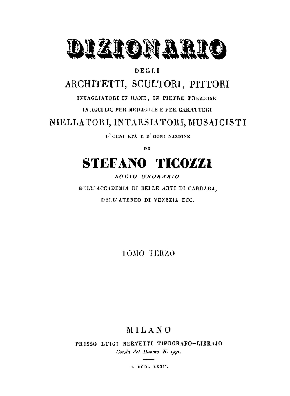 Dizionario degli architetti, scultori, pittori. Tomo 3 | Сборник