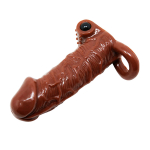 Коричневая рельефная вибронасадка 15см с клиторальным стимулятором Baile BI-016011