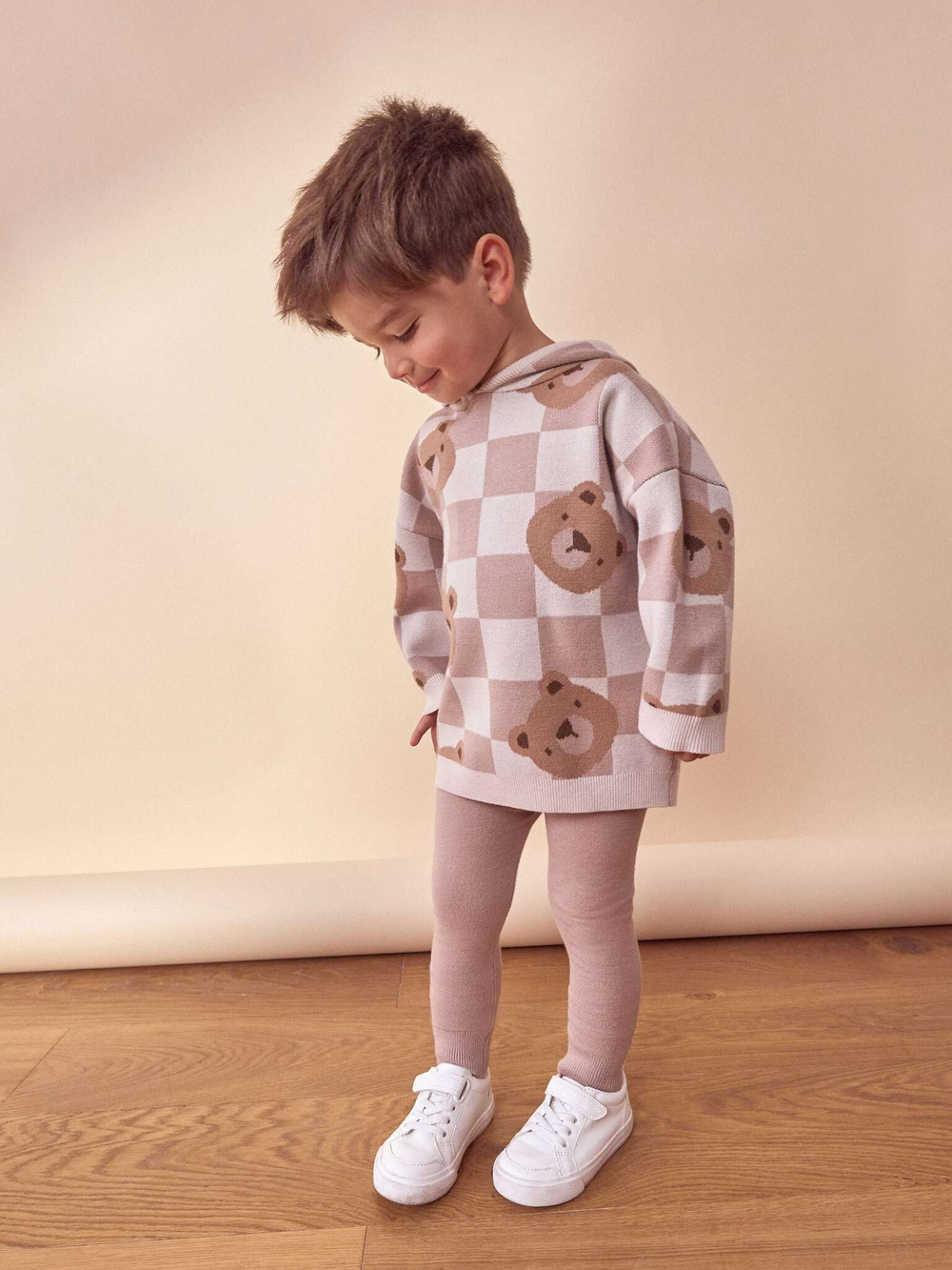 Толстовка с капюшоном и легинсы в комплекте для мальчика Next K82-474, Бежевый
