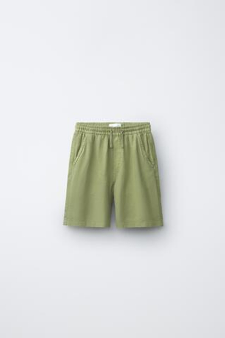 ZARA ШОРТЫ ИЗ СТРУЯЩЕГОСЯ ЛЬНА, ОЛИВКОВЫЙ