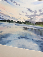 Картина авторская акварельная в паспарту 30х40 см на стену для интерьера "Отражение на Яузе"