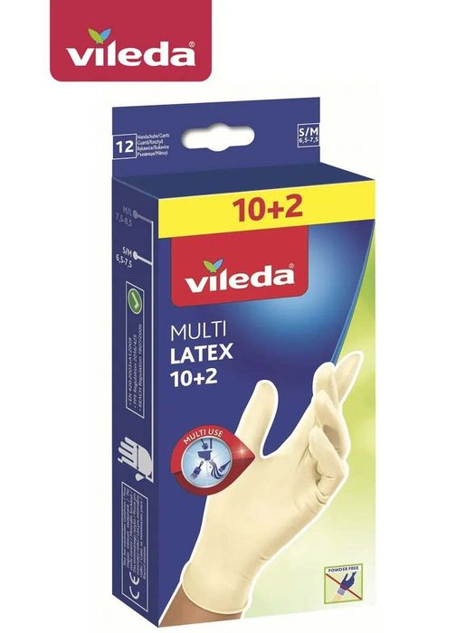 Vileda Перчатки латексные одноразовые Multi Latex, 10+2 шт., размер S/M