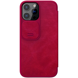 Красный кожаный чехол книжка для iPhone 13 Pro, Nillkin, серия Qin Pro Leather с защитной шторкой для камеры