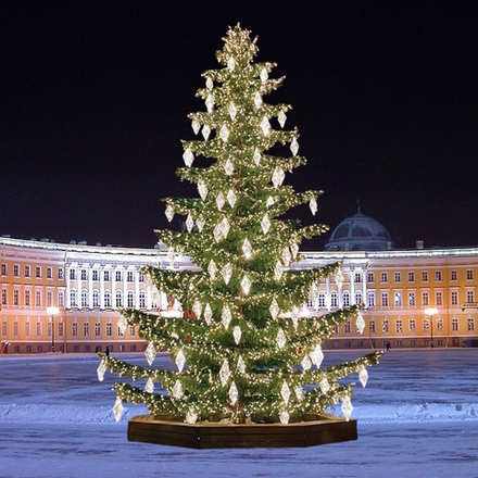 Светодинамическая елка ствольная со скамейкой, встроенная гирлянда: Теплый свет - "Лесная" (Литая хвоя) 12 м