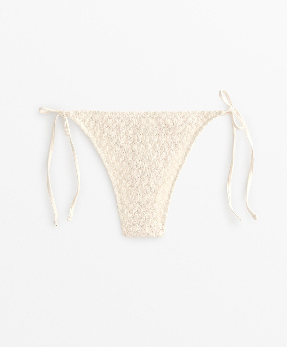 OYSHO Трусики бикини средней застежки с завязками в виде листьев, экрю