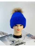 шапка ангора с меховым помпоном зимняя пушистая стильная