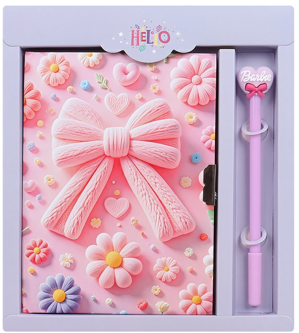 Блокнот 13,5*18 см 50л. с замком "Бантик" с ручкой (Darvish)