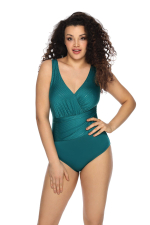 Слитный купальник с блестящим пунктиром в верхней части (Размер: 85E) (Цвет: изумрудный)
