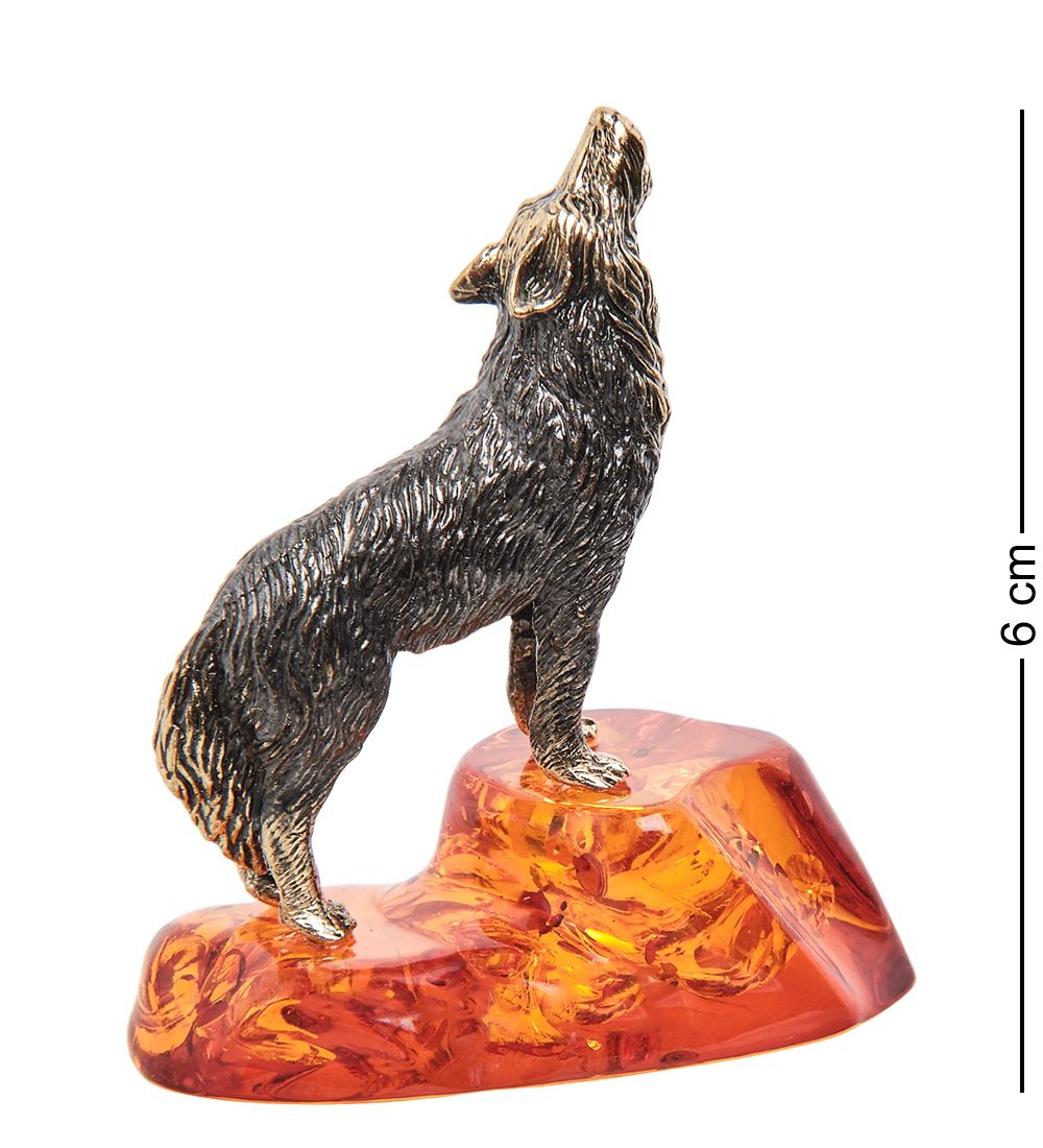 Народные промыслы AM- 969 Фигурка «Волк, воющий на луну» (латунь, янтарь)