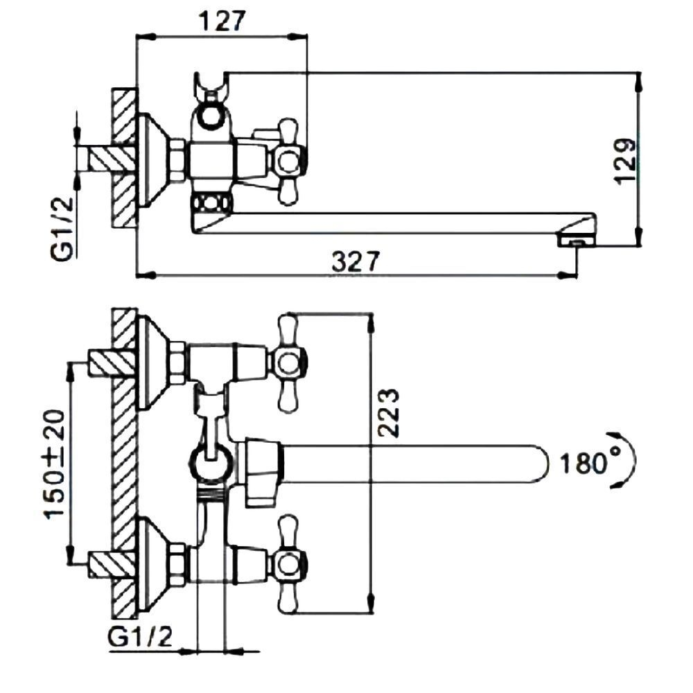 Смеситель для ванны, Frap, с кран-буксой, хром, F22732-B