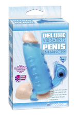Голубая утолщающая насадка на пенис Deluxe Vibrating Penis Enhancer - 15 см. (Цвет: голубой)