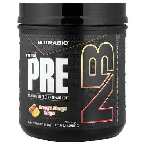 NutraBio, PRE-Workout, добавка без стимуляторов, со вкусом апельсина и манго, 604 г (1,33 фунта)