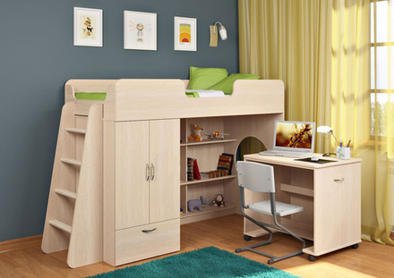 Кровать-чердак КарИВи Легенда 3.2  Дуб Молочный  Дуб Молочный