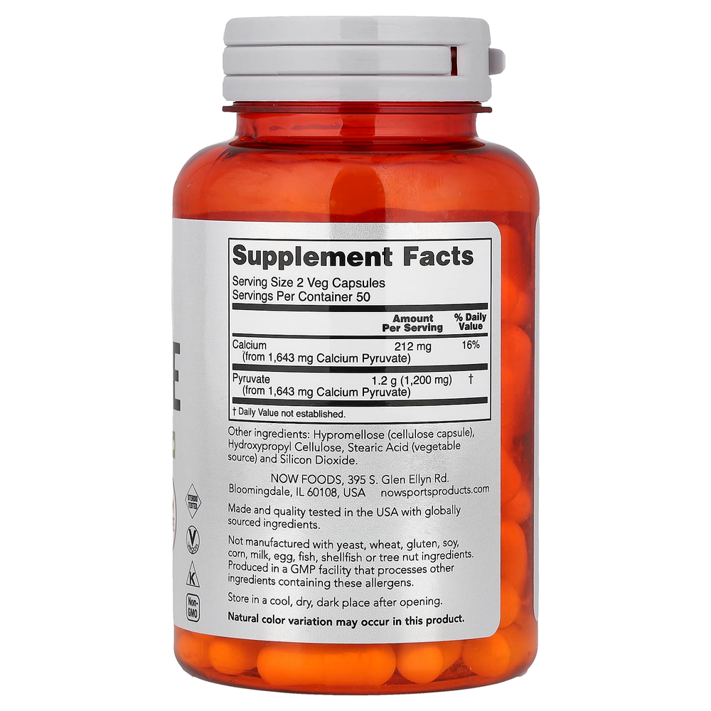 NOW Foods, Sports, пируват, 100 растительных капсул