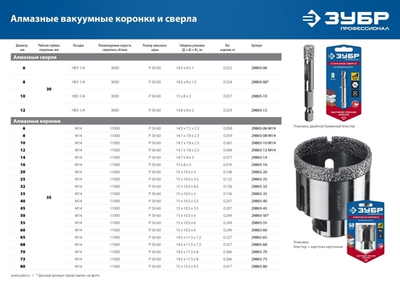 ЗУБР АВК, d 32 мм, (М14, 15 мм кромка), вакуумная алмазная коронка, Профессионал (29865-32)