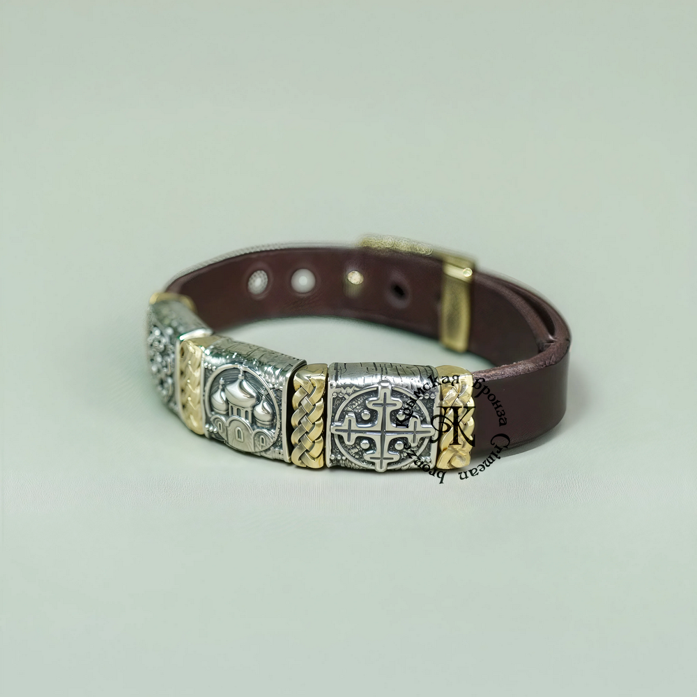 Браслет кожаный "Русь" для женщин , для мужчин