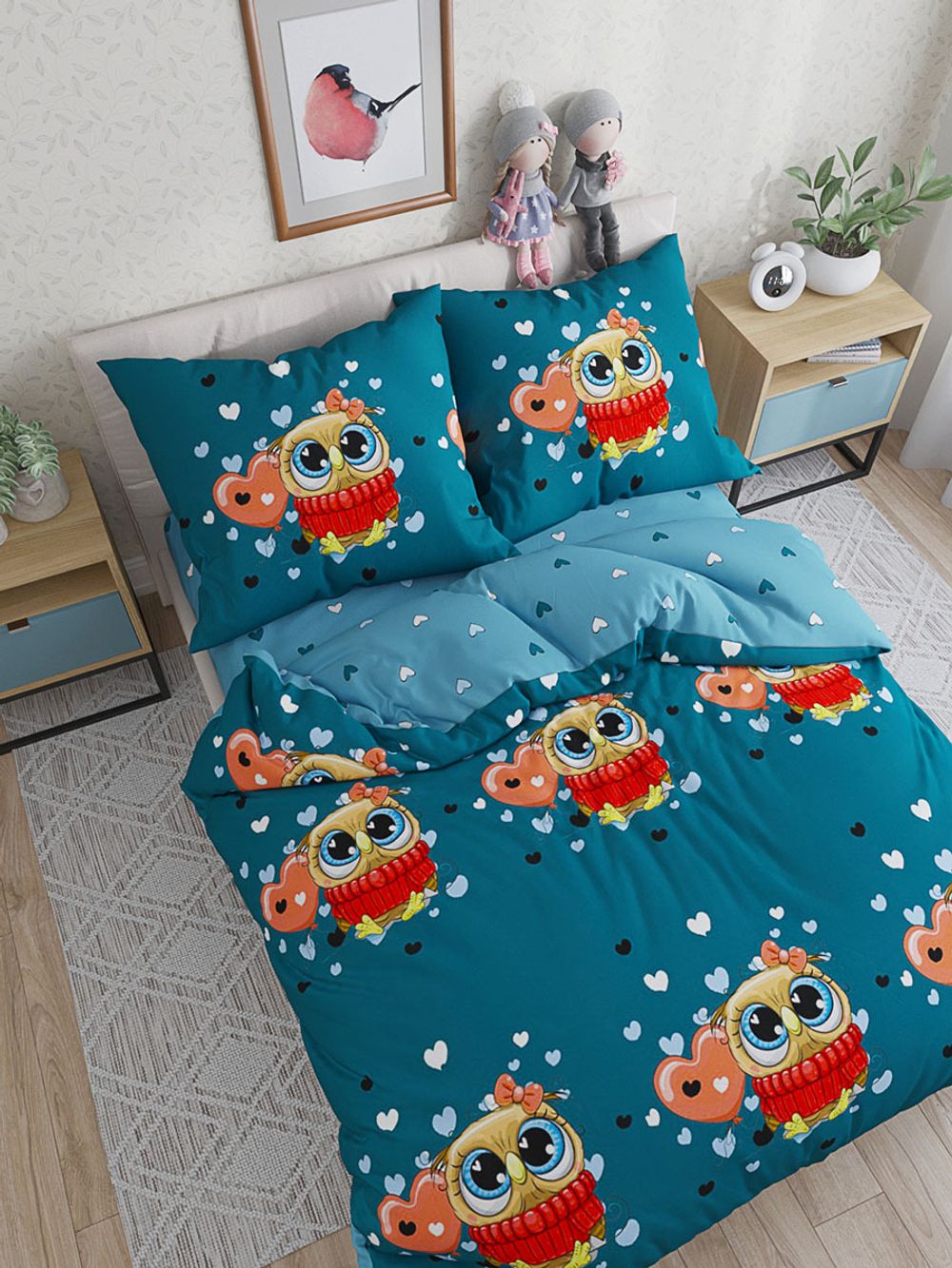 Постельное белье поплин Сказка "Джули/Джули (компаньон)" 1,5-сп Наволочка 70x70 см 1 шт Простынь на резинке 90x200 см Пододеяльник 145x215 см