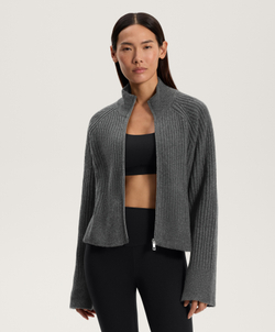 Oysho Трикотажный джемпер на молнии в рубчик, серый