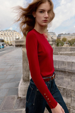 ZARA БАЗОВЫЙ ОДНОТОННЫЙ ДЖЕМПЕР, ТЕМНО-РОЗОВЫЙ