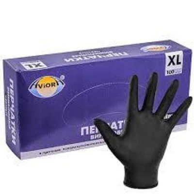 Перчатки виниловые черные неопудренные XL (уп 100шт)