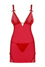 Красная прозрачная сорочка с украшением на груди Romansia Chemise LXL (46-48) (Цвет: красный)