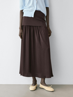 Massimo Dutti Струящаяся юбка миди с контрастными деталями, коричневый