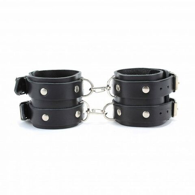 Черные широкие кожаные оковы с двумя пряжками (Цвет: черный)