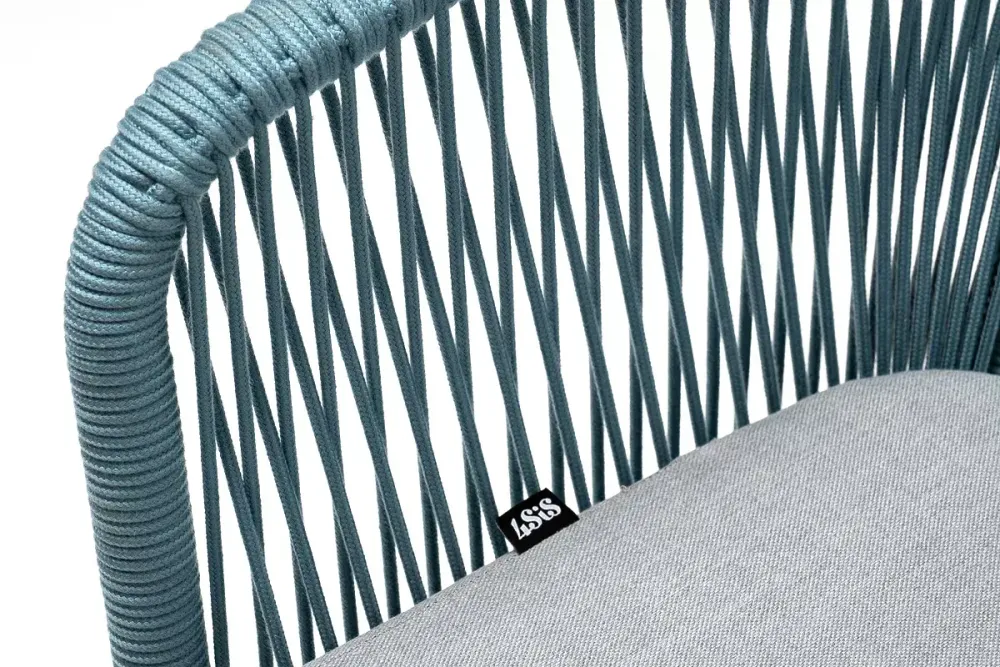 "Марсель" стул плетеный из роупа, каркас алюминий светло-серый (RAL7035) муар, роуп бирюзовый круглый, ткань светло-серая