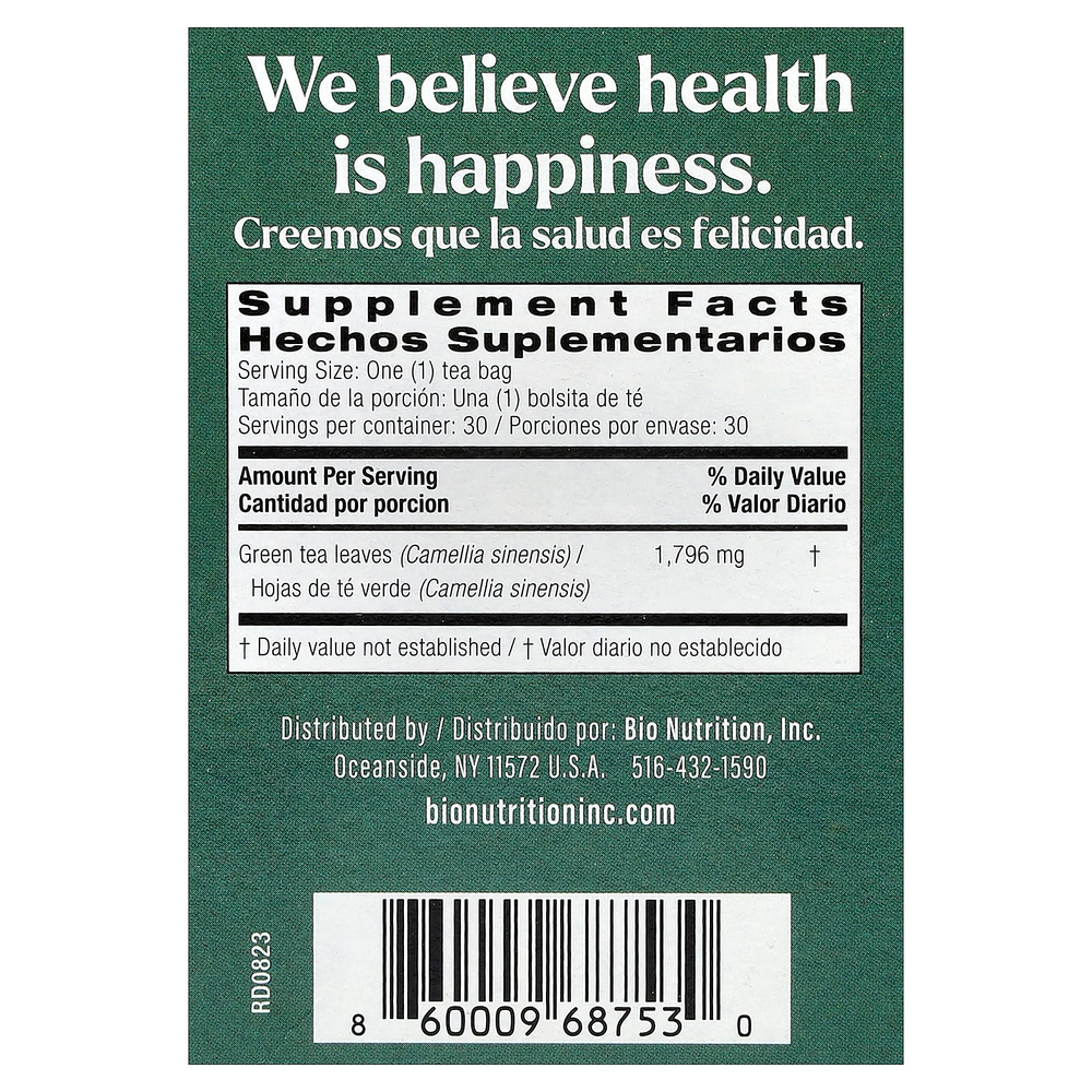 Bio Nutrition, зеленый чай, 30 чайных пакетиков, 53,9 г (1,9 унции)