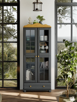 Шкаф витрина 77х32х186, Бритта, стеклянная для посуды, буфет, деревянный, двухдверный, массив сосны, серый/антик, Dipriz
