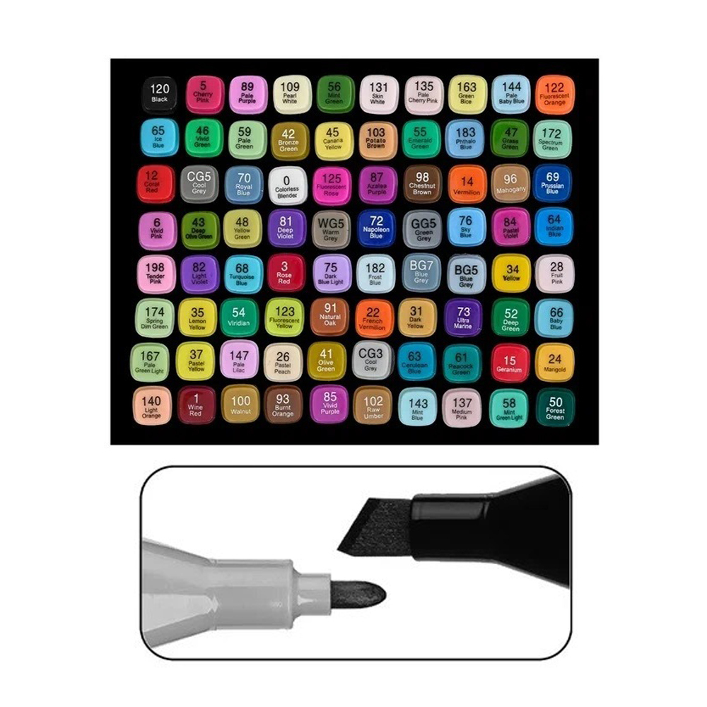 Маркер для скетчинга, двусторонние, Basir, четырехгранные, спиртовые, 80 шт